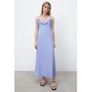 Zara ruffle slip midi maxi blue dress
